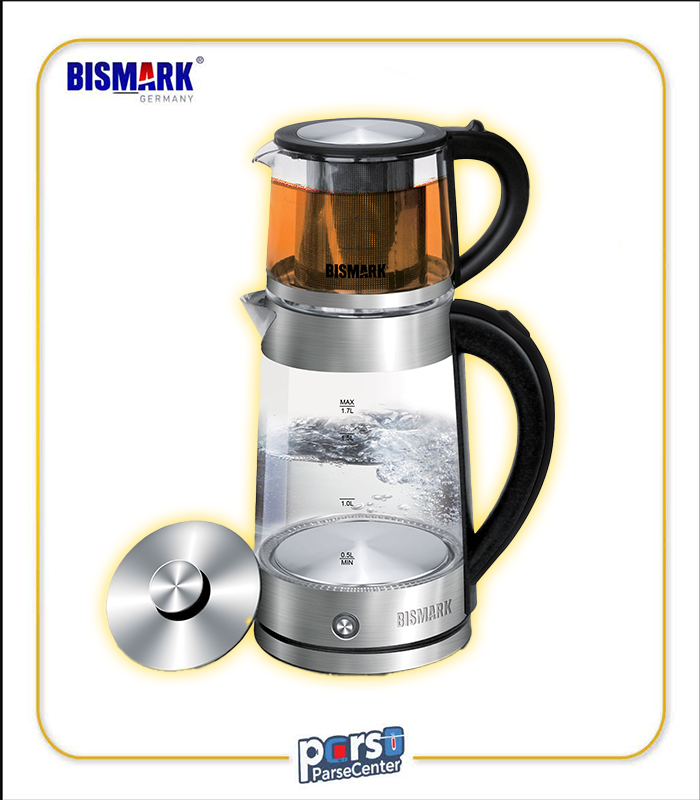 چای‌ساز بیسمارک مدل BM-2282 با طراحی شیشه‌ای و پایه استیل ضدزنگ