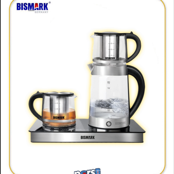چای‌ساز بیسمارک مدل BM-2283 با کتری شیشه‌ای و پایه استیل - فروشگاه Parsecenter.ir