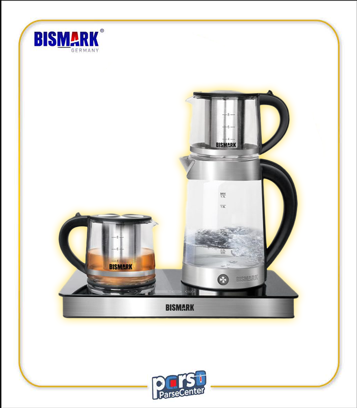 چای‌ساز بیسمارک مدل BM-2283 با کتری شیشه‌ای و پایه استیل - فروشگاه Parsecenter.ir