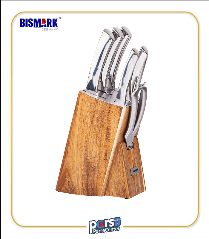 تصویر سرویس چاقوی ۷ پارچه بیسمارک مدل BM130 با پایه چوبی خوش استیل